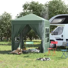 Outsunny 2 x 2 m Garden Pop Up Gazebo, Wedding Party Tent Marquee, Water Resistant Awning Canopy with Sidewalls, Windows, Carry Bag, Green - 2