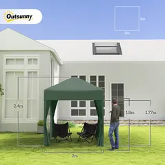 Outsunny 2 x 2 m Garden Pop Up Gazebo, Wedding Party Tent Marquee, Water Resistant Awning Canopy with Sidewalls, Windows, Carry Bag, Green - 4