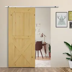 HOMCOM 6FT Modern Sliding Barn Door Closet Hardware Track Kit Track System Unit for Single Wooden Door - 2