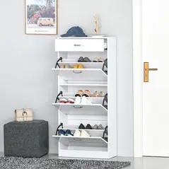 HOMCOM Shoe Cabinet with 3 Flip Drawers, High Gloss Shoe Storage Cabinet with Top Drawer and Adjustable Shelves, Shoe Cupboard for 18 Pairs, White - 7