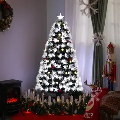 HOMCOM 5ft White Light Artificial Christmas Tree w/ 180 LEDs Star Topper Tri-Base Full Bodied Seasonal Decoration Pre-Lit Home - 2