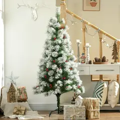 HOMCOM Indoor Christmas Tree Artificial Berry Xmas Decoration with Metal Stand and 184 Tips (5FT(150CM)) - 2