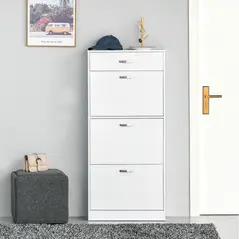 HOMCOM Shoe Cabinet with 3 Flip Drawers, High Gloss Shoe Storage Cabinet with Top Drawer and Adjustable Shelves, Shoe Cupboard for 18 Pairs, White - 2