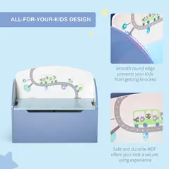 HOMCOM Kids Wooden Toy Box Children Storage Chest Bench Organiser Safety Hinge Bedroom Playroom Furniture Blue - 6