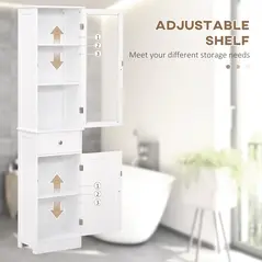 kleankin Bathroom Storage Cabinet with 3-tier Shelf Drawer Door, Floor Cabinet Free Standing Tall Slim Side Organizer Shelves, White - 6