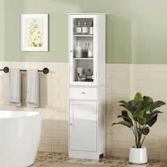 kleankin Bathroom Storage Cabinet with 3-tier Shelf Drawer Door, Floor Cabinet Free Standing Tall Slim Side Organizer Shelves, White - 2