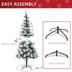 HOMCOM Indoor Christmas Tree Artificial Berry Xmas Decoration with Metal Stand and 184 Tips (5FT(150CM)) - 6