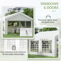 Outsunny 4m x 4m Marquee Party Tent, Heavy Duty Wedding Canopy with Sidewalls, Doors, Windows, Galvanised Garden Gazebo for Parties Events, White - 5
