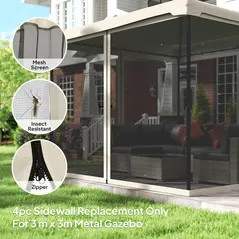 Outsunny 302 x 207cm Universal Replacement Mesh Sidewall Netting for Patio Gazebos and Canopy Tents, (Sidewall Only) Cream White - 4