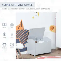 HOMCOM Wooden Kids Toy Box Children Storage Organizer Chest Safety Hinge Playroom Furniture Grey - 6