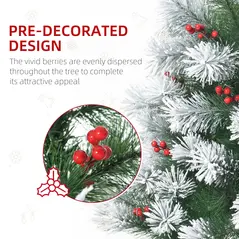 HOMCOM Indoor Christmas Tree Artificial Berry Xmas Decoration with Metal Stand and 184 Tips (5FT(150CM)) - 5