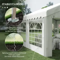 Outsunny 4m x 4m Marquee Party Tent, Heavy Duty Wedding Canopy with Sidewalls, Doors, Windows, Galvanised Garden Gazebo for Parties Events, White - 6