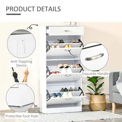 HOMCOM Shoe Cabinet with 3 Flip Drawers, High Gloss Shoe Storage Cabinet with Top Drawer and Adjustable Shelves, Shoe Cupboard for 18 Pairs, White - 6