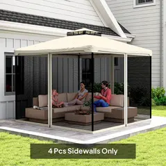 Outsunny 302 x 207cm Universal Replacement Mesh Sidewall Netting for Patio Gazebos and Canopy Tents, (Sidewall Only) Cream White - 2