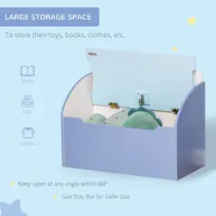 HOMCOM Kids Wooden Toy Box Children Storage Chest Bench Organiser Safety Hinge Bedroom Playroom Furniture Blue - 4