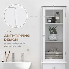 kleankin Bathroom Storage Cabinet with 3-tier Shelf Drawer Door, Floor Cabinet Free Standing Tall Slim Side Organizer Shelves, White - 7
