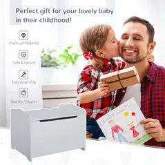 HOMCOM Wooden Kids Toy Box Children Storage Organizer Chest Safety Hinge Playroom Furniture Grey - 4