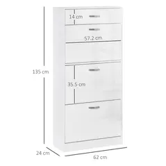HOMCOM Shoe Cabinet with 3 Flip Drawers, High Gloss Shoe Storage Cabinet with Top Drawer and Adjustable Shelves, Shoe Cupboard for 18 Pairs, White - 3