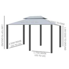 Outsunny 4m x 3(m)Garden Gazebo, Double Roof Outdoor Gazebo Canopy Shelter with Curtains, Solid Steel Frame for Lawn and Deck, Grey - 3