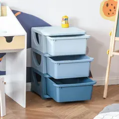 HOMCOM 3 Drawers Plastic Storage Units, 3 Tier Kids Storage Units, Children Toy Chest for Nursery, Playroom, Bedroom, Blue - 2