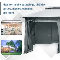 Outsunny 4m x 3(m)Garden Gazebo, Double Roof Outdoor Gazebo Canopy Shelter with Curtains, Solid Steel Frame for Lawn and Deck, Grey - 6