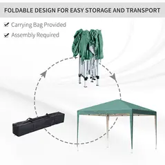 Outsunny 3 x 3M Garden Pop Up Gazebo Height Adjustable Marquee Party Tent Wedding Canopy with Carrying Bag, Green - 5