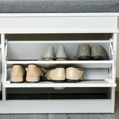 HOMCOM Shoe Storage Bench with Flip Drawers, Shoe Cabinet with Seat Cushion and Adjustable Shelf for Hallway, Entryway, Living Room, Bedroom, White - 8