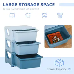 HOMCOM 3 Drawers Plastic Storage Units, 3 Tier Kids Storage Units, Children Toy Chest for Nursery, Playroom, Bedroom, Blue - 5