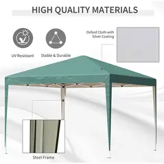 Outsunny 3 x 3M Garden Pop Up Gazebo Height Adjustable Marquee Party Tent Wedding Canopy with Carrying Bag, Green - 4