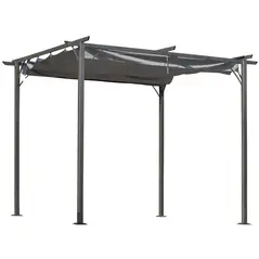 Outsunny 3 x 3(m) Metal Retractable Pergola, Garden Gazebo Metal Pergola Canopy Outdoor Sun Shade Shelter for Party BBQ, Grey - 2
