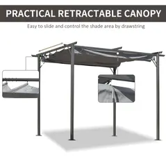 Outsunny 3 x 3(m) Metal Retractable Pergola, Garden Gazebo Metal Pergola Canopy Outdoor Sun Shade Shelter for Party BBQ, Grey - 5