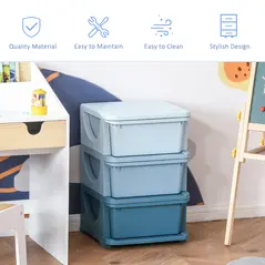 HOMCOM 3 Drawers Plastic Storage Units, 3 Tier Kids Storage Units, Children Toy Chest for Nursery, Playroom, Bedroom, Blue - 4