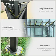 Outsunny 3.6 x 3(m) Outdoor Pergola with Retractable Roof and Curtains, Garden Gazebo Canopy Sun Shade Shelter with Aluminum Frame, Dark Grey - 6