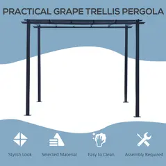 Outsunny 3 x 3 Meter Metal Pergola Garden Gazebo Grape Trellis for Climbing Plants Outdoor Sun Shelter Arbours - 6