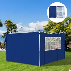 Outsunny 3 Meters Gazebo Replaceable Exchangeable Side Panel Wall Panels Walls With Window, Blue - 2