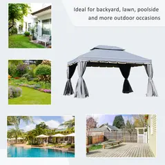 Outsunny 3 x 4m Aluminium Garden Gazebo, Marquee Canopy Shelter Pavilion Party Tent with Nets and Curtains for Garden and Deck, Grey - 7