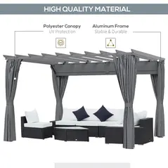 Outsunny 3.6 x 3(m) Outdoor Pergola with Retractable Roof and Curtains, Garden Gazebo Canopy Sun Shade Shelter with Aluminum Frame, Dark Grey - 4