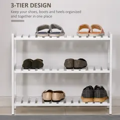HOMCOM 3-Tier Shoe Rack Wood Frame Slatted Shelves Spacious Open Hygienic Storage Home Hallway Furniture Family Guests 70L x 26W x 57.5H cm - White - 4