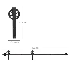 HOMCOM 6.6 FT/ 2000mm Carbon Steel Sliding Barn Door Kits Hardware Closet Set Track System for Single Wooden Door Industrial Wheel Style Roller - 3