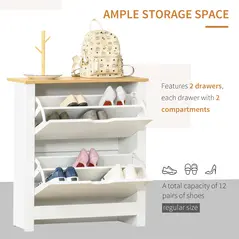 HOMCOM Narrow Shoe Cabinet, Space Saving Shoe Storage Cabinet with 2 Flip Drawers and Adjustable Shelves for 6-12 Pairs of Shoes for Hallways and Living Room, White - 4