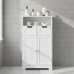 kleankin Bathroom Cabinet, Free Standing Bathroom Storage Cabinet with 2 Drawers and Adjustable Shelf, Small Bathroom Storage Unit, White - 9