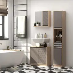 HOMCOM Narrow Bathroom Cabinet, Slim Bathroom Storage Unit with Open Compartment, Freestanding Storage Cupboard with Adjustable Shelves for Small Spaces, 30 x 24 x 170 cm, Grey and Oak - 8