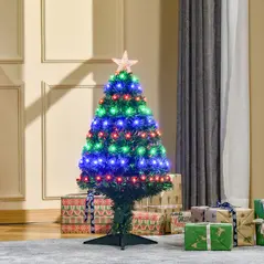 HOMCOM 3 Feet Prelit Artificial Christmas Tree with Multi-Coloured Fiber Optic LED Light, Holiday Home Xmas Decoration, Green - 2