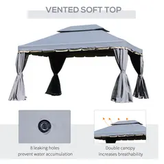 Outsunny 3 x 4m Aluminium Garden Gazebo, Marquee Canopy Shelter Pavilion Party Tent with Nets and Curtains for Garden and Deck, Grey - 6