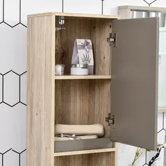 HOMCOM Narrow Bathroom Cabinet, Slim Bathroom Storage Unit with Open Compartment, Freestanding Storage Cupboard with Adjustable Shelves for Small Spaces, 30 x 24 x 170 cm, Grey and Oak - 9