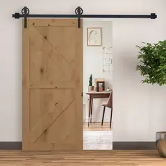 HOMCOM 6.6 FT/ 2000mm Carbon Steel Sliding Barn Door Kits Hardware Closet Set Track System for Single Wooden Door Industrial Wheel Style Roller - 2