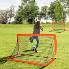 HOMCOM Set of 2 Football Goal Net 6 x 3 ft Foldable Outdoor Sport Training Teens Adults Football with Carrying Bag Orange - 2