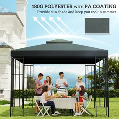Outsunny Gazebo Roof Replacement, for 3 x 3(m) Frames - Grey - 6