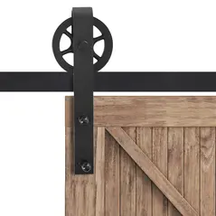 HOMCOM 6.6 FT/ 2000mm Carbon Steel Sliding Barn Door Kits Hardware Closet Set Track System for Single Wooden Door Industrial Wheel Style Roller - 7