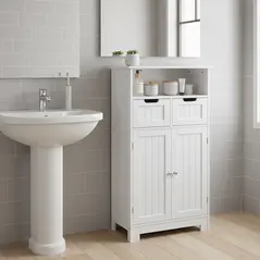 kleankin Bathroom Cabinet, Free Standing Bathroom Storage Cabinet with 2 Drawers and Adjustable Shelf, Small Bathroom Storage Unit, White - 2